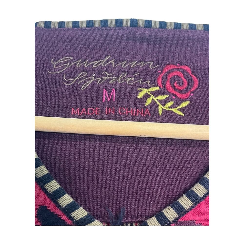 Gudrun Sjoden Cardigan Sweater Womens Medium Red Floral Boho Artsy Ladenlook - Picture 3 of 10